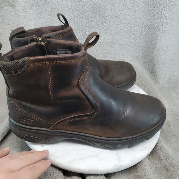 Skechers Shoes Mens Size 9 Brown Leather Resment Korver Ankle Boots *Read* - Picture 4 of 11
